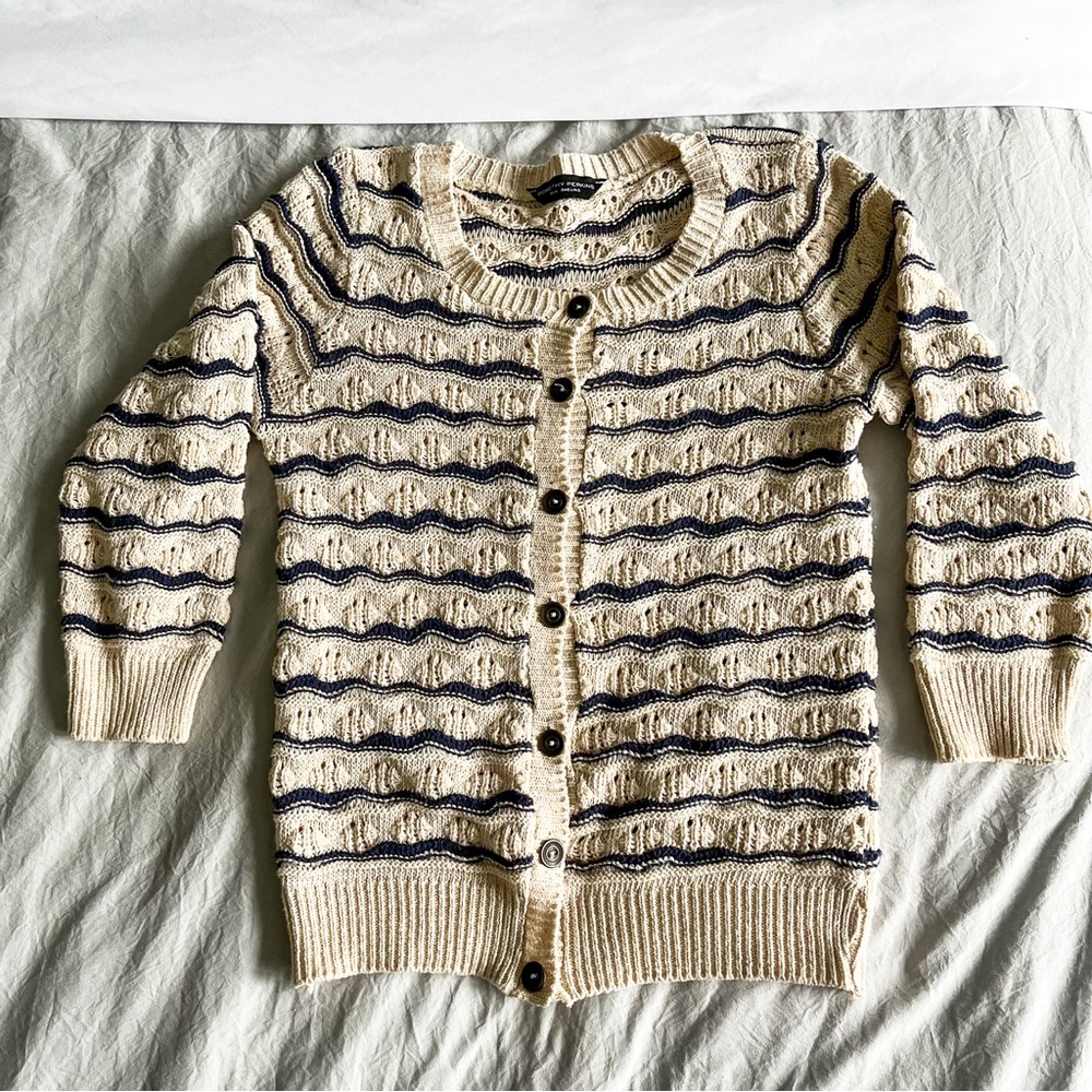 Dorothy Perkins Classic Cream and Navy Striped Cardigan.  Made in the UK.